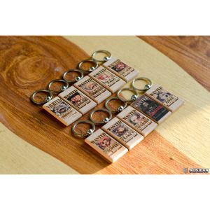 One Piece Wanted Poster Wooden Keychain Engraved